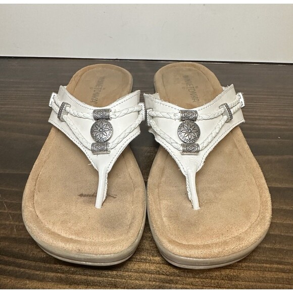Minnetonka Silverbay White Leather Sandals‎ Slip On Western Women's 8 - Picture 5 of 10